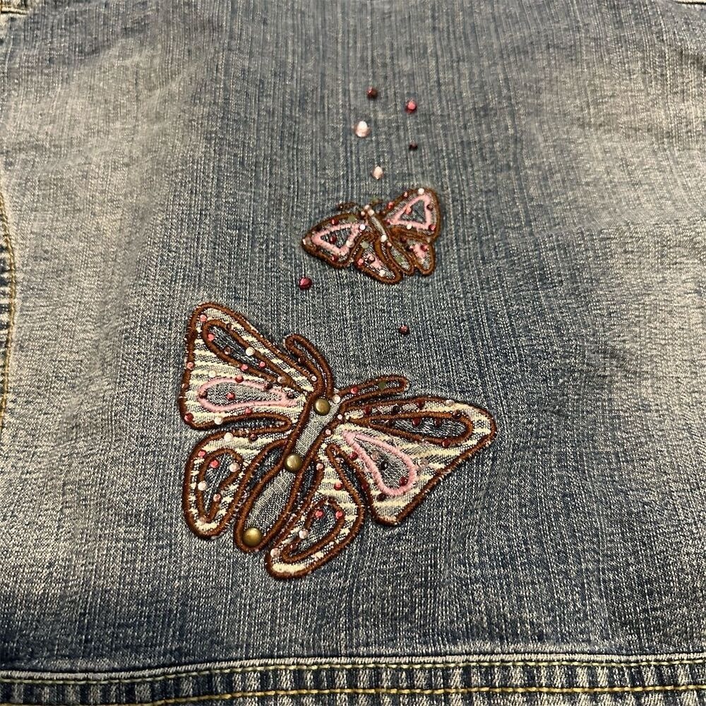 Old Navy Women's Cropped Denim‎ Jacket S Embroidered Butterfly Design - Picture 3 of 7